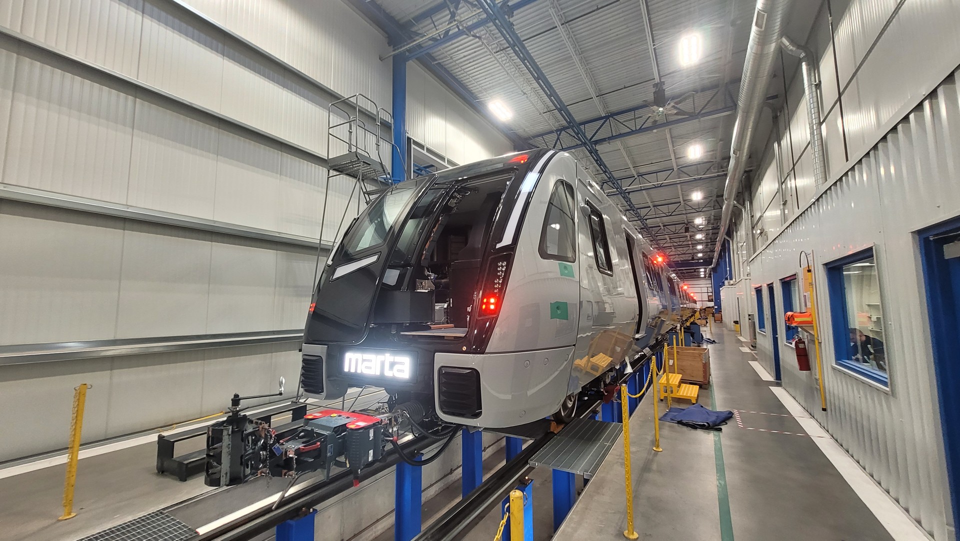 A finished CQ400 at a Stadler facility. Look for the bright MARTA name and the open front door. Official photo: MARTA.